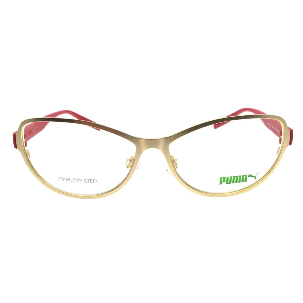 PUMA PU0292O 002 Women's Eyeglasses Frames Cat Eye 57-14-145 Gold / Red